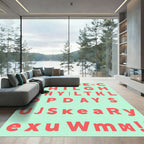 Bold Red Alphabet Grid Rug