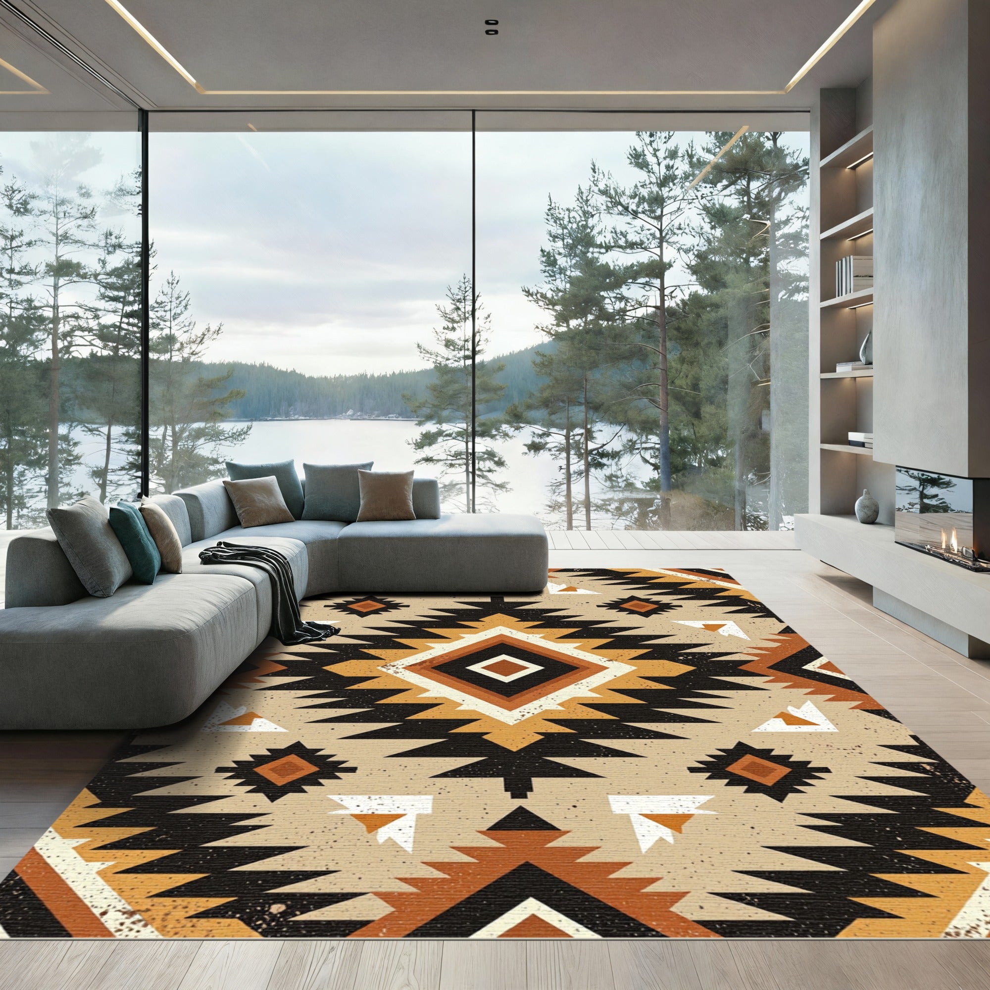 Earth Tone Geometric Boho Mountain Rug