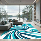 Abstract Turquoise Ocean Wave Swirl Rug