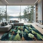 Ethereal Misty Forest Pine Landscape Rug
