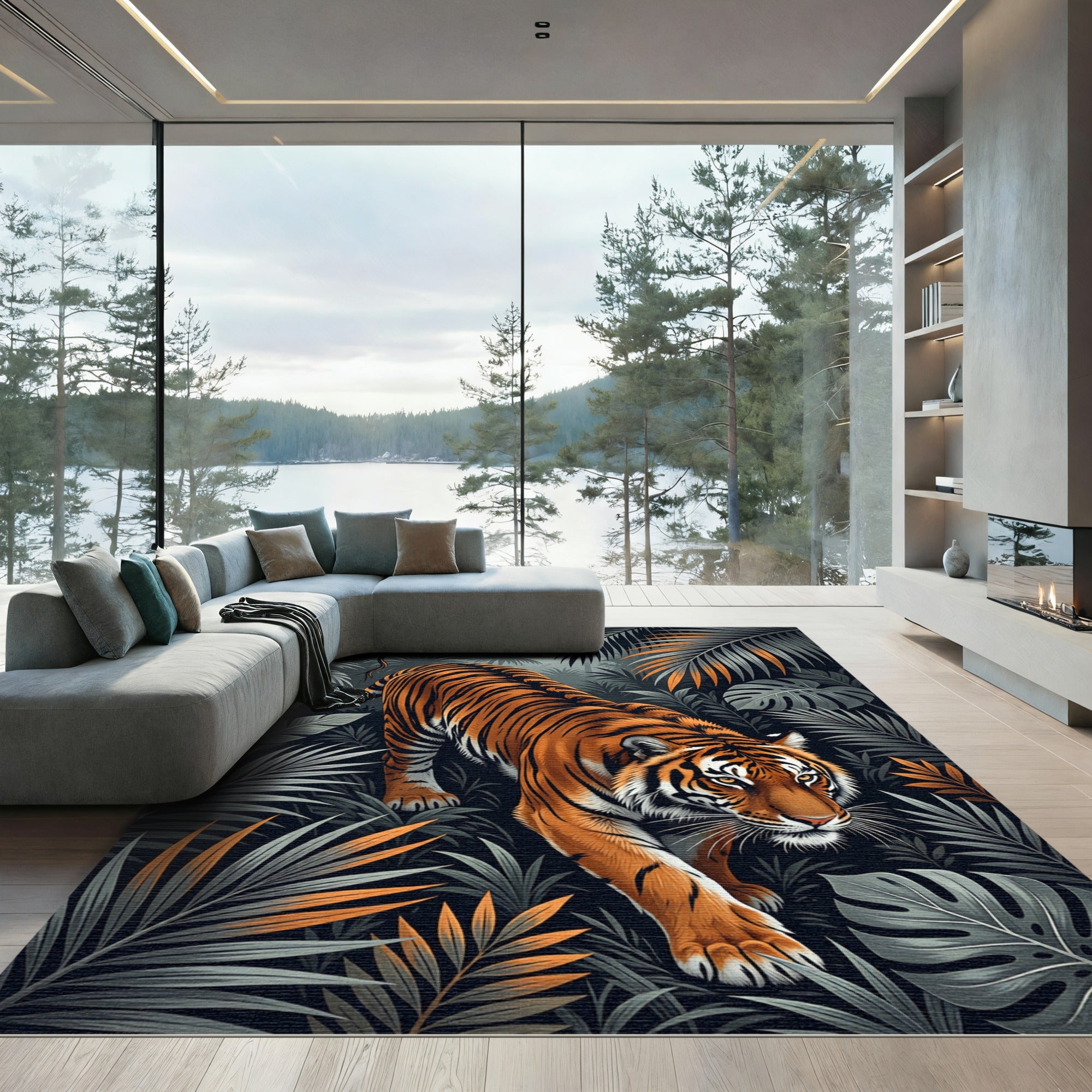 Majestic Tiger Jungle Foliage Rug