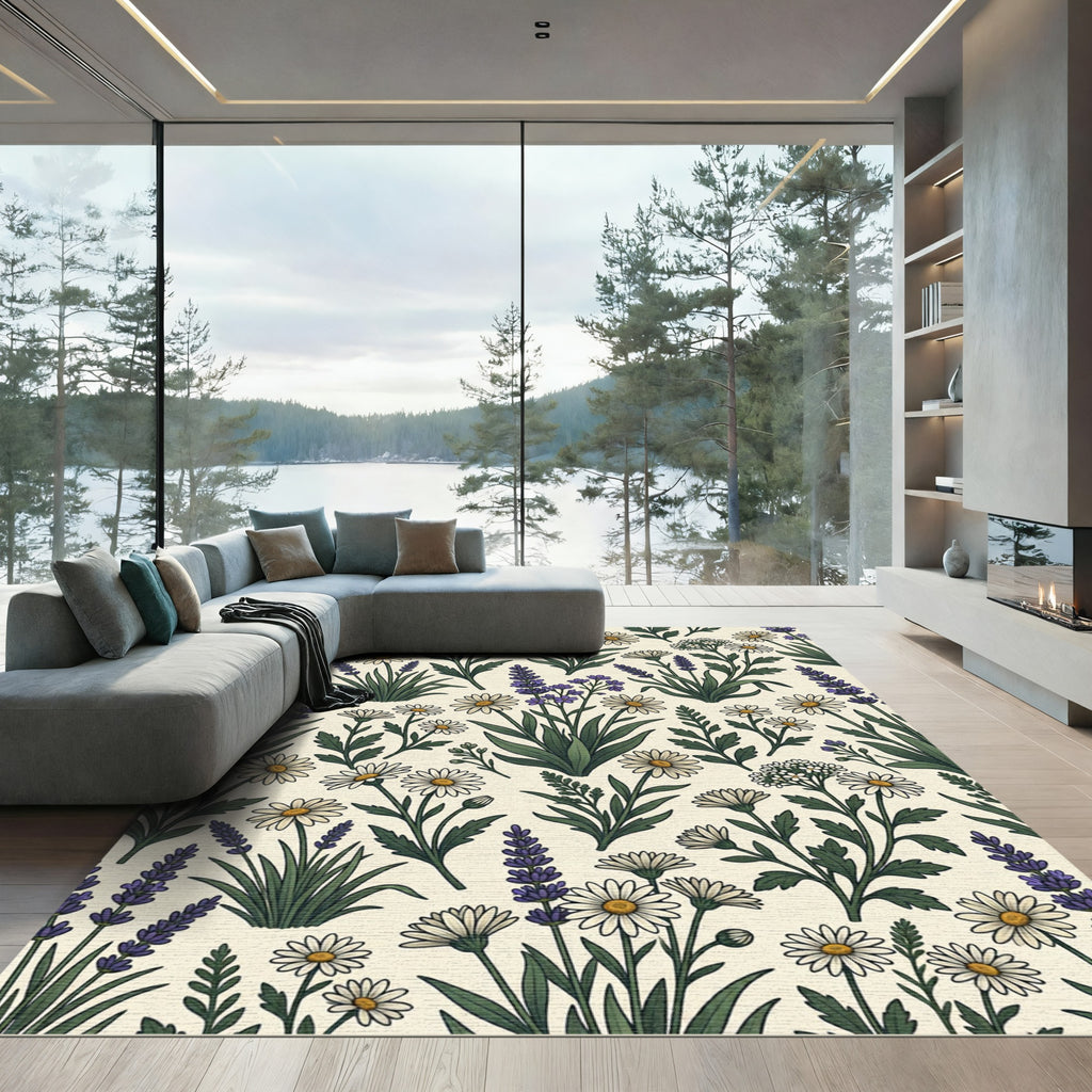 Whimsical Lavender Daisy Garden Rug