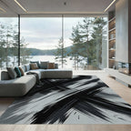 Monochrome Abstract Charcoal Crosshatch Rug