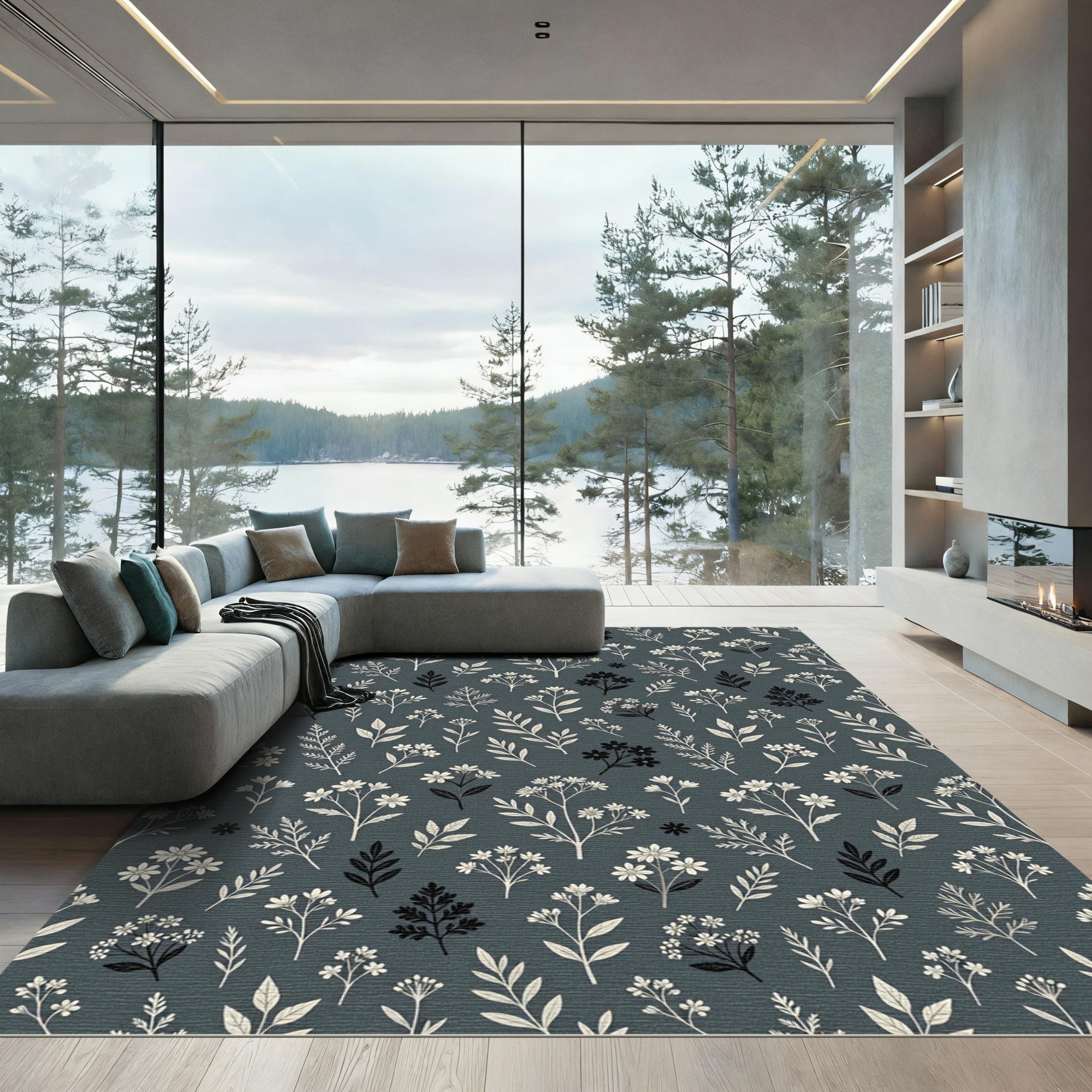 Delicate Floral Spray Woodland Motif Rug