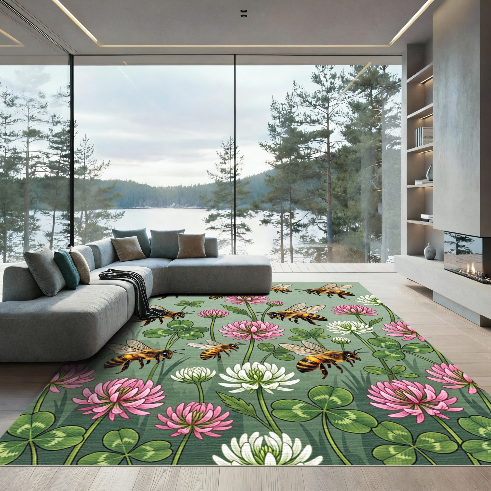 Buzzy Bee and Clover Meadow Garden Rug