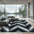 Monochrome Chevron Layered Geometric Rug