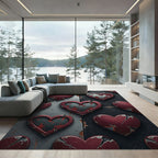 Cracked Hearts Red Metal Background Rug