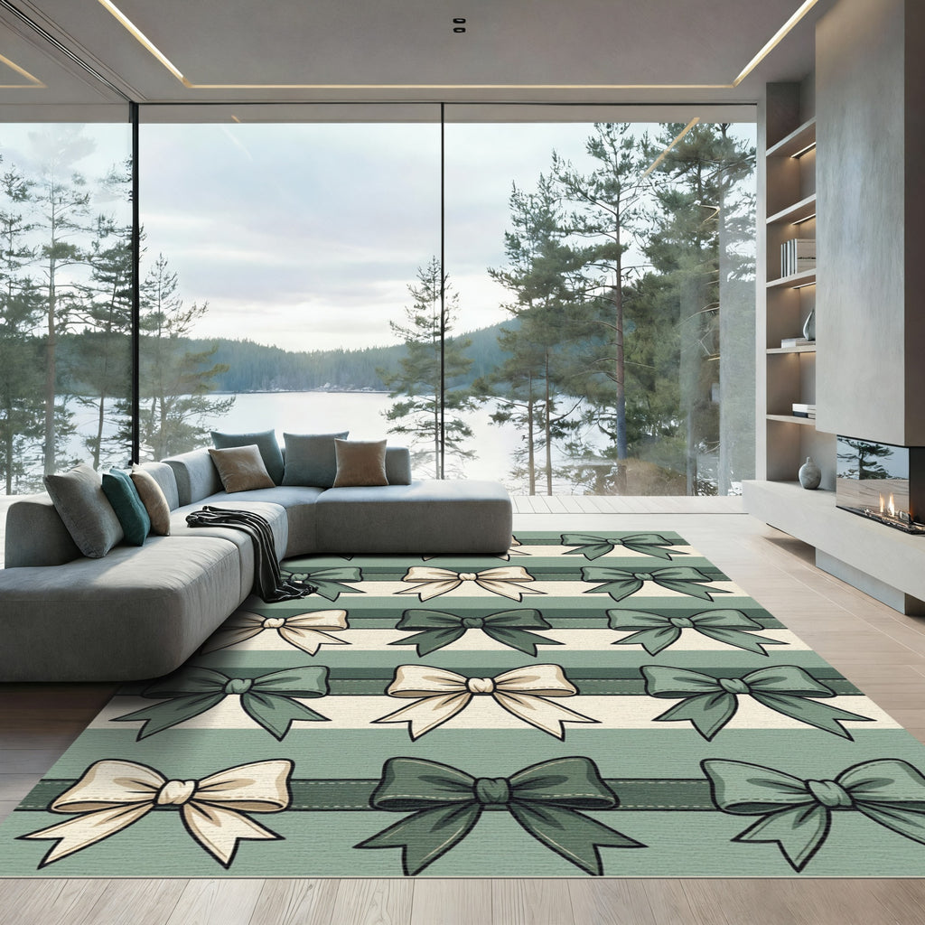 Sage Green and Cream Bow Ribbon Rug