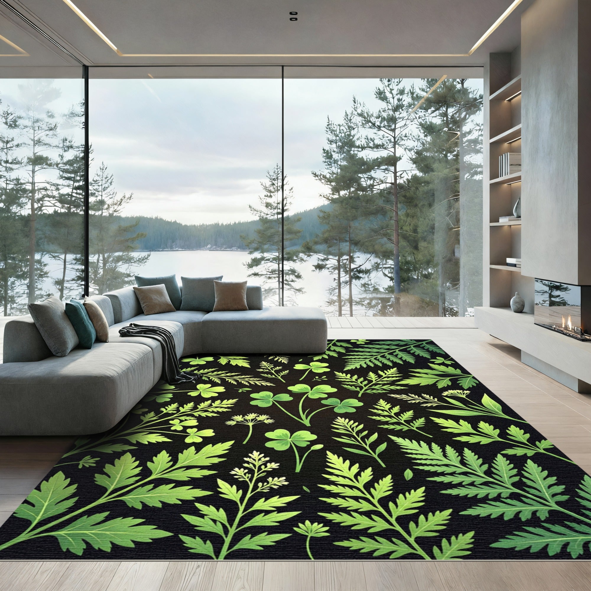 Green Clover Fern Botanical Arrangement Rug
