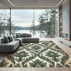 Emerald Damask Botanical Scroll Art Rug