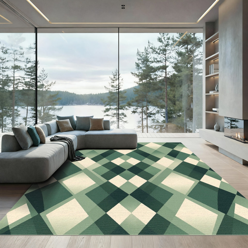 Earthy Green Diamond Mosaic Rug