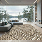 Neutral Woven Basketweave Geometric Texture Rug