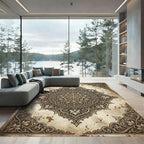 Antique Golden Floral Medallion Scrollwork Rug
