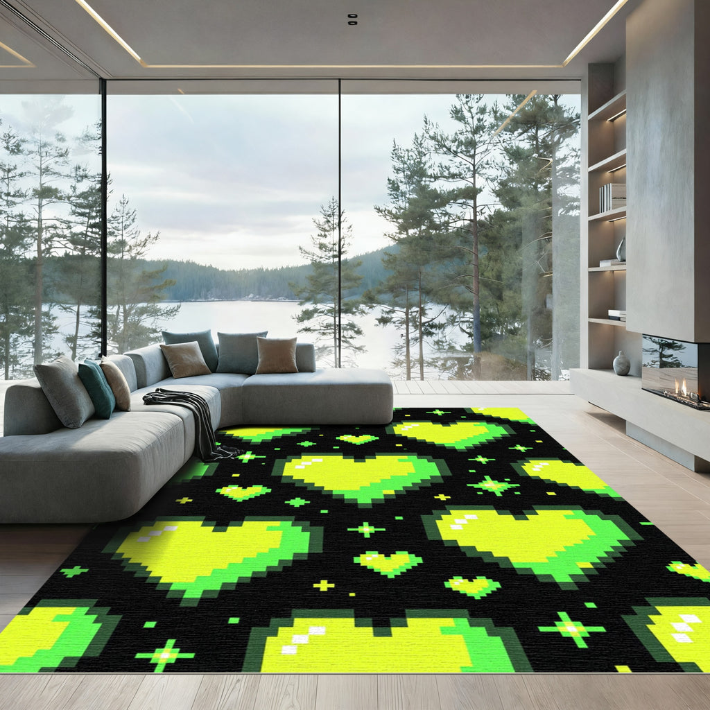 Neon Pixel Heart Glowing Glow Rug