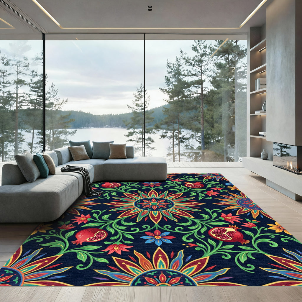Vibrant Pomegranate Floral Medallion Garden Rug