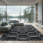 Modern Metallic Silver Hexagonal Lattice Rug