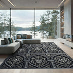 Gray Ornate Floral Arch Relief Rug