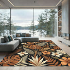 Tropical Earth Tone Botanical Leaves Rug