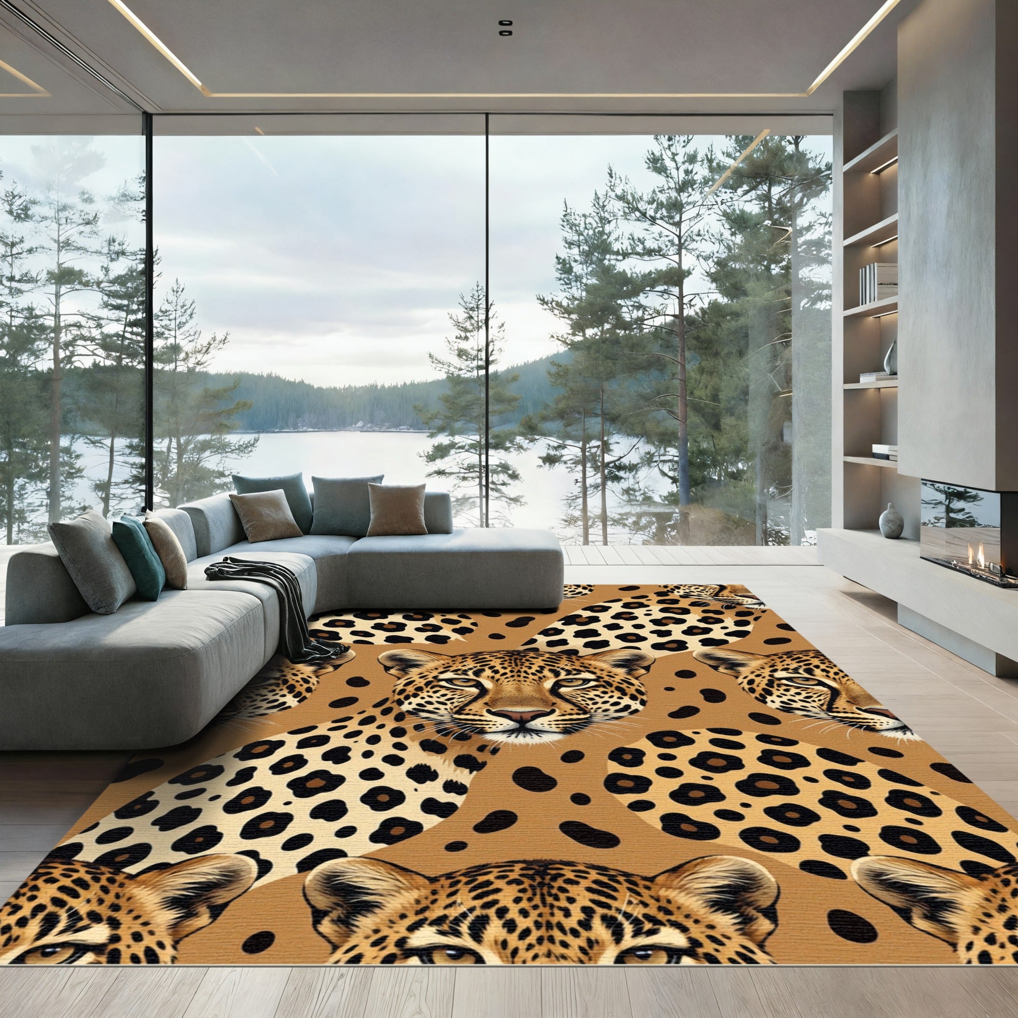 Golden Leopard Spotted Animal Fur Rug