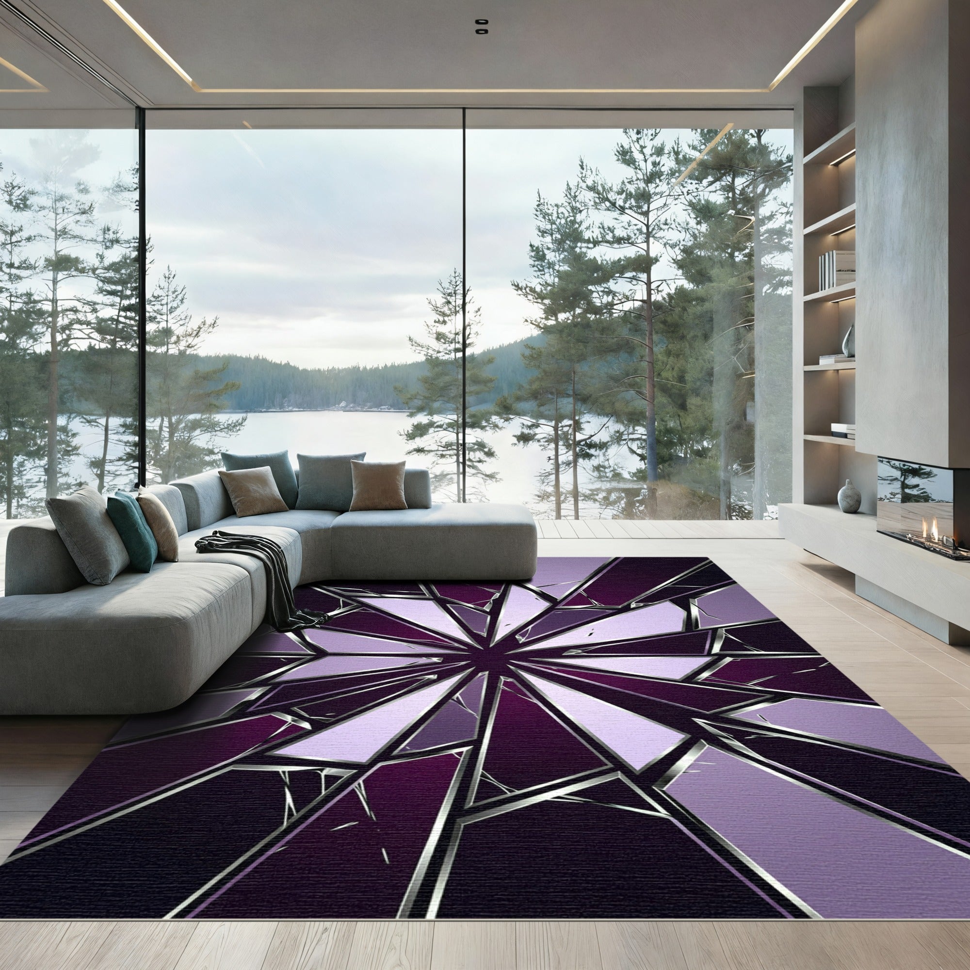 Deep Purple Shattered Glass Geometric Rug