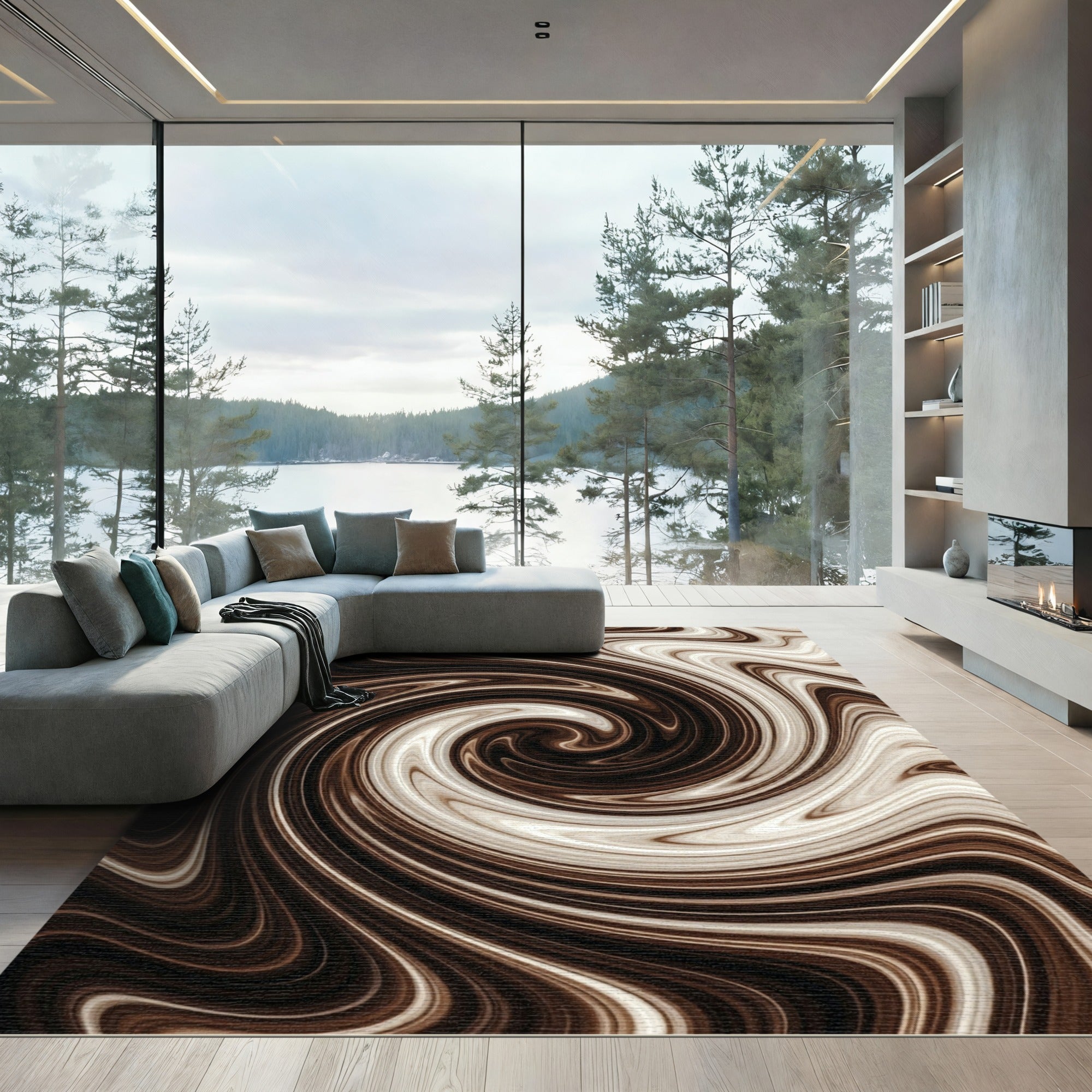 Rich Chocolate Swirl Abstract Rug