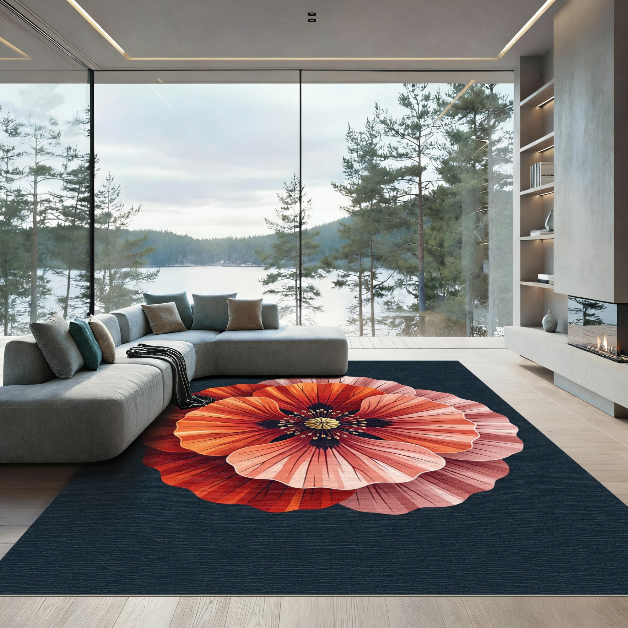 Crimson Coral Multi Layered Poppy Blossom Rug