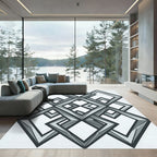 Modern Monochrome Interlocking Geometric Diamond Rug