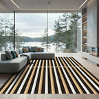 Modern Beige Cream Black Stripe Rug
