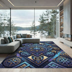 Royal Blue Gold Medallion Geometric Composition Rug