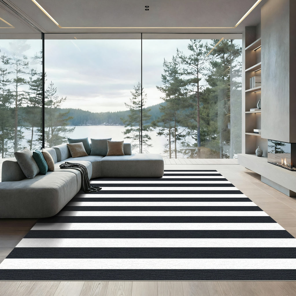 Minimalist Monochrome Horizontal Stripe Area Rug