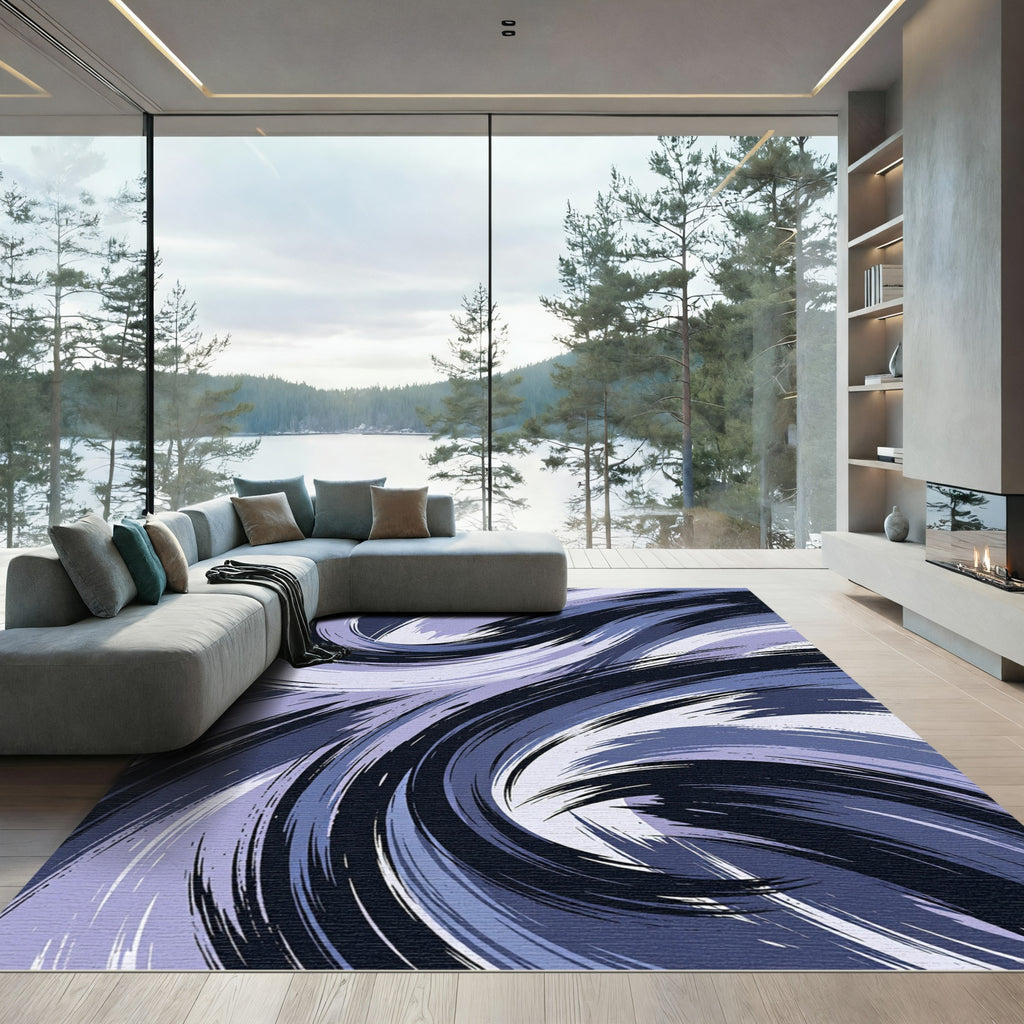 Deep Blue Lavender Swirling Strokes Rug
