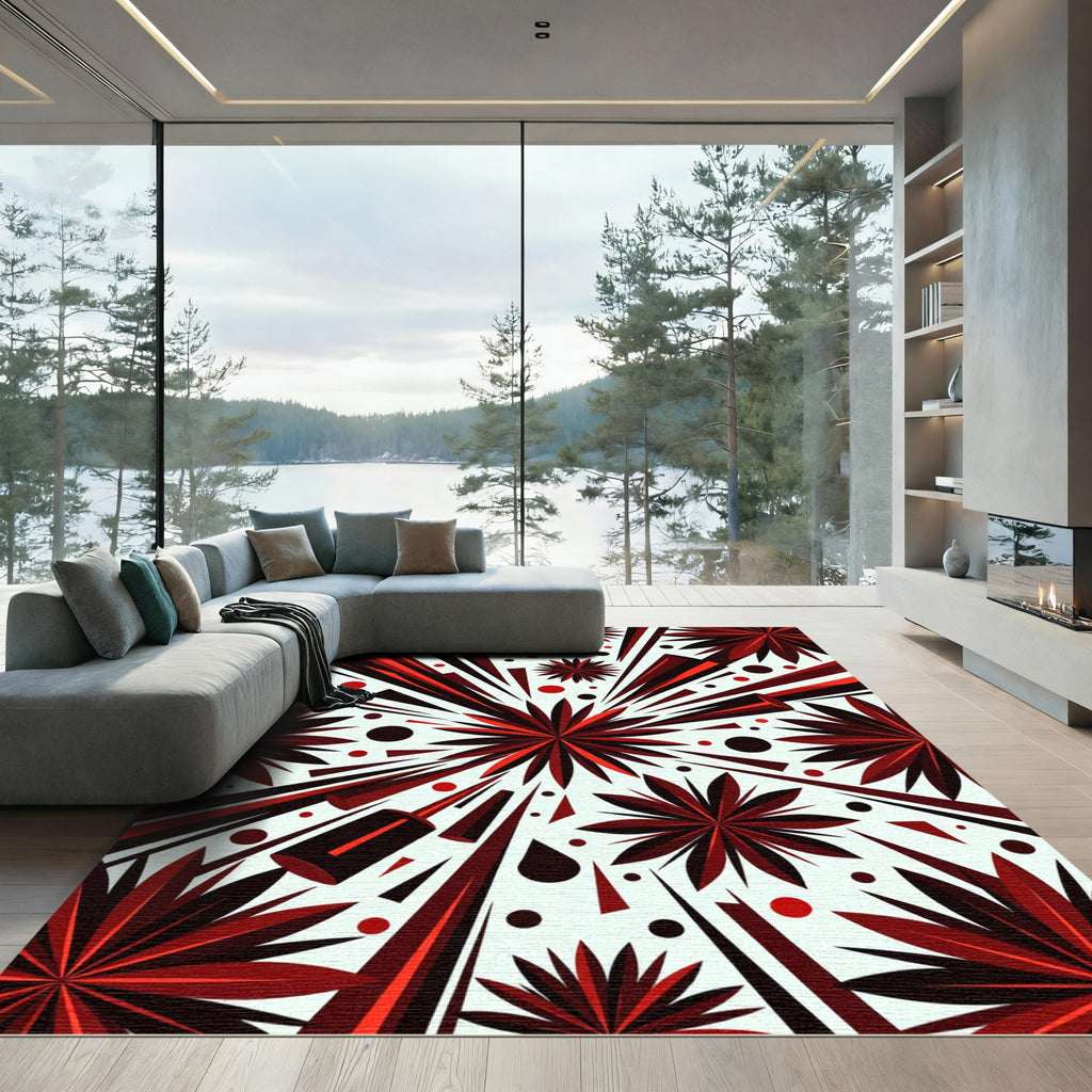 Crimson Burst Starburst Geometric Rug