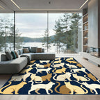 Charming Minimalist Feline Cream Navy Illustration Rug