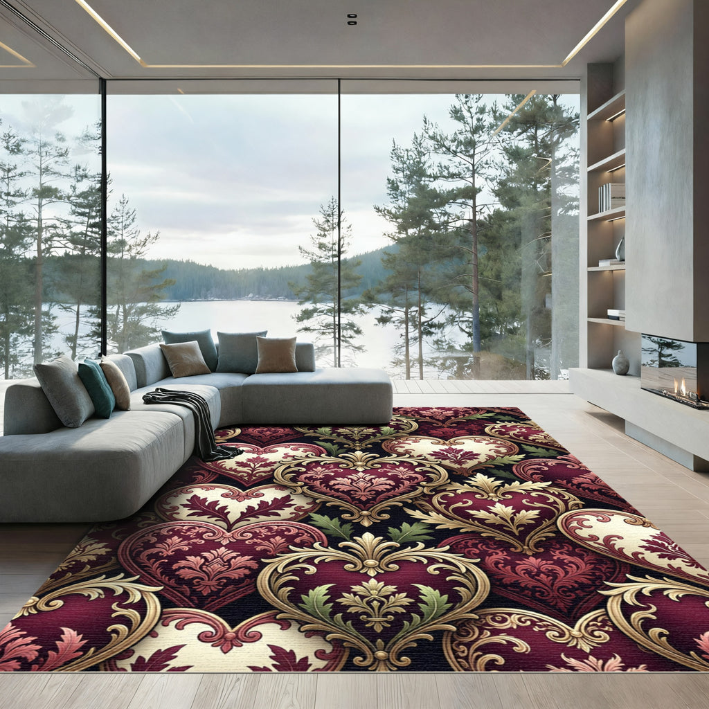 Regal Crimson Heart Embellished Garden Rug
