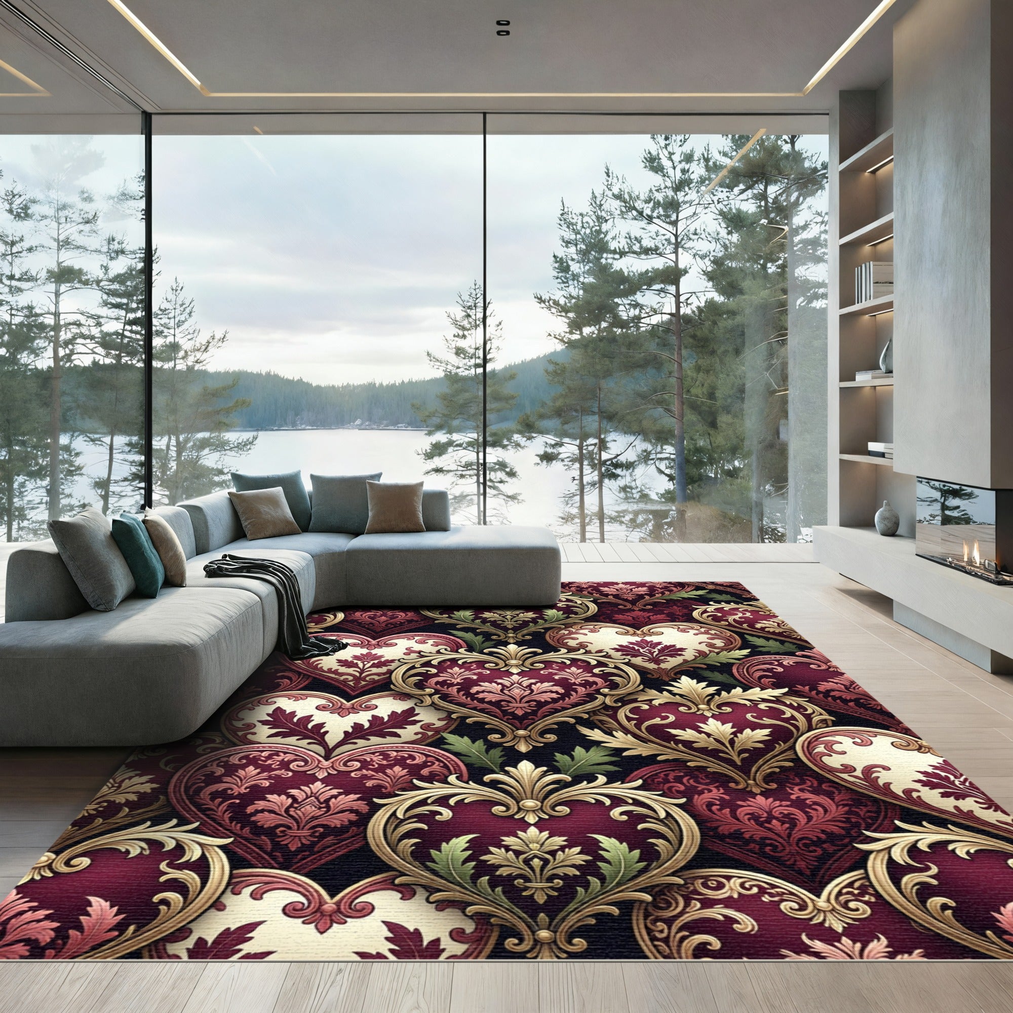 Regal Crimson Heart Embellished Garden Rug