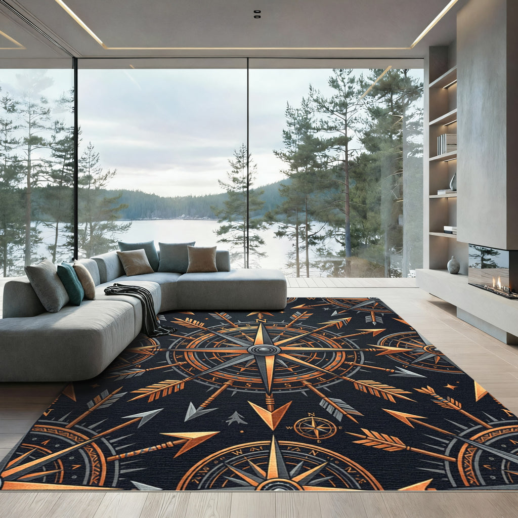 Ornate Compass Arrow Navigation Art Rug