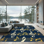Golden Treble Clef Navy Musical Notes Rug