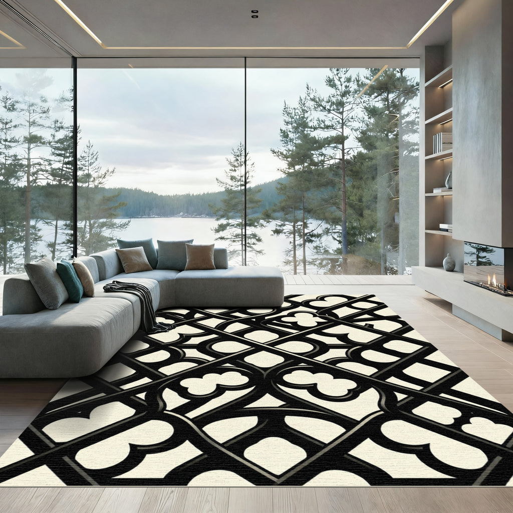 Monochrome Geometric Gothic Trellis Rug