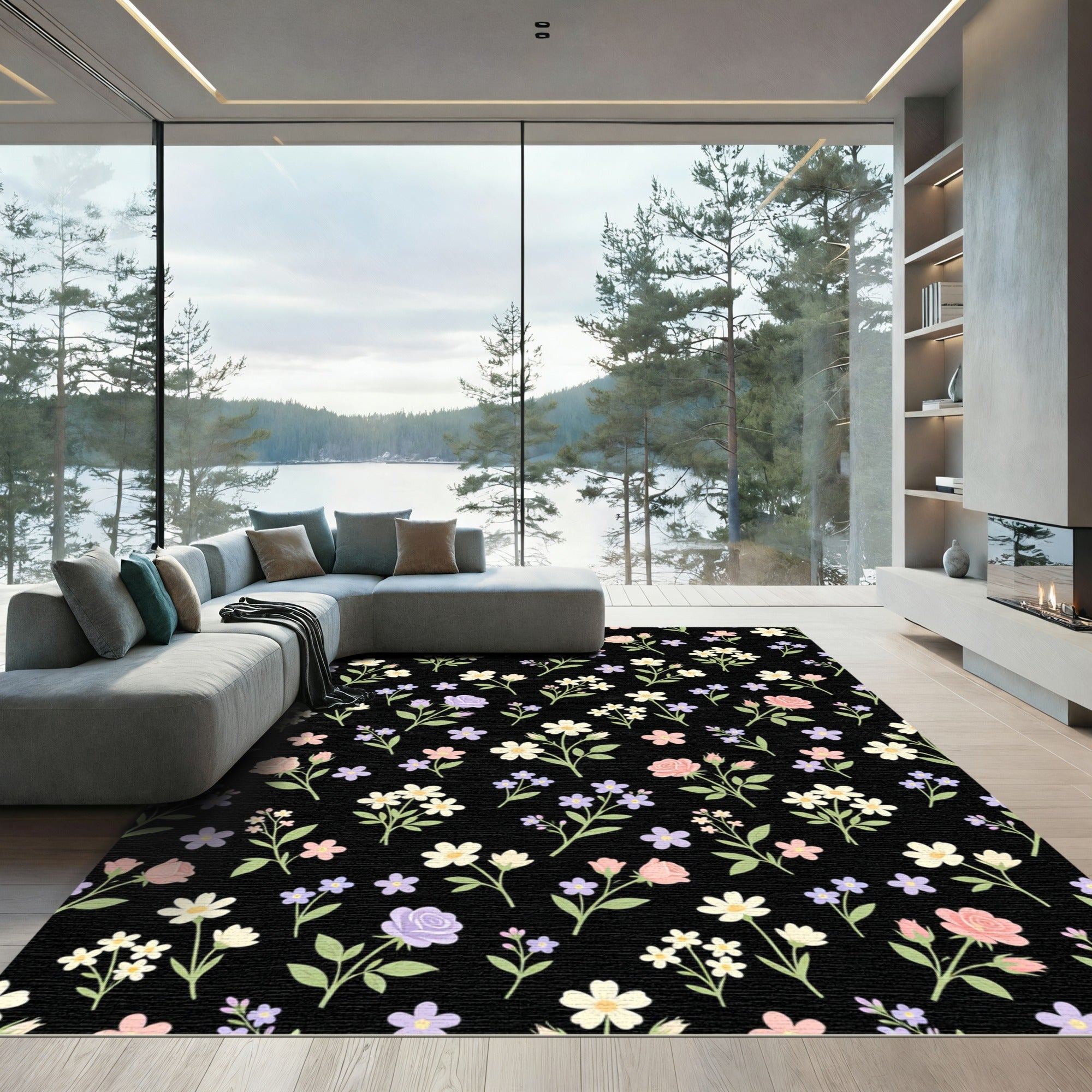 Pink Purple White Floral Sprigs Rug