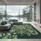 Emerald Floral Medallion Boho Garden Rug