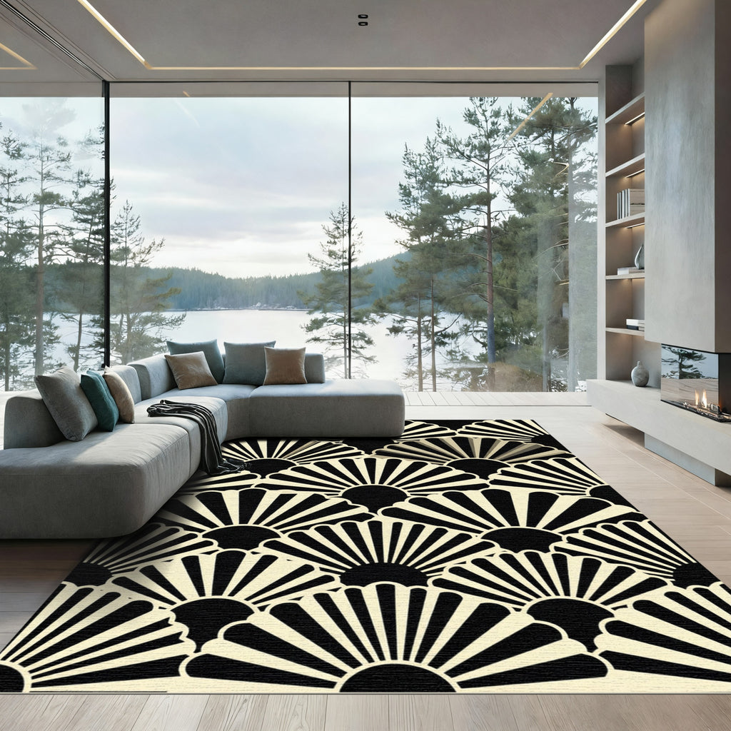 Art Deco Cream Fan Motif Rug