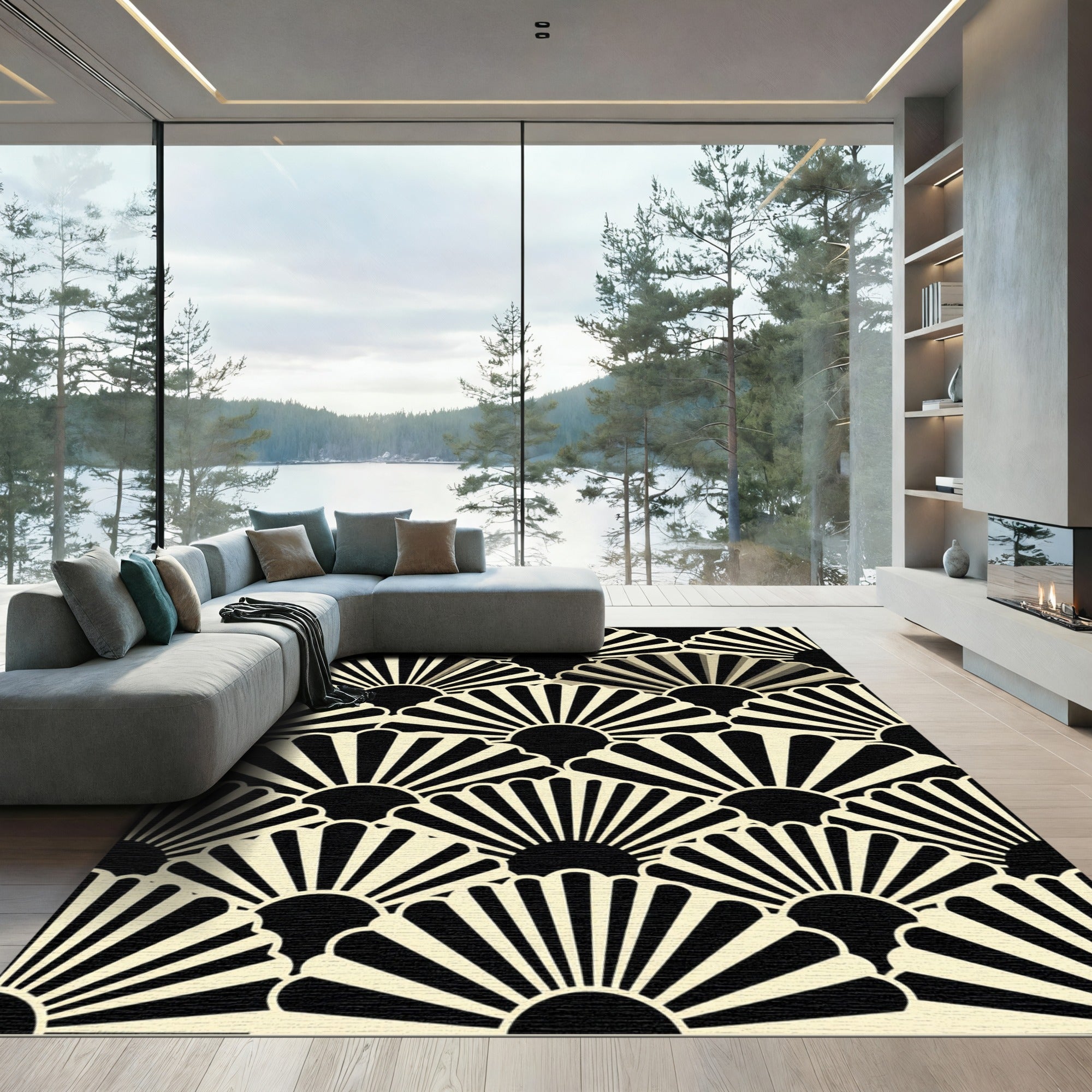 Art Deco Cream Fan Motif Rug