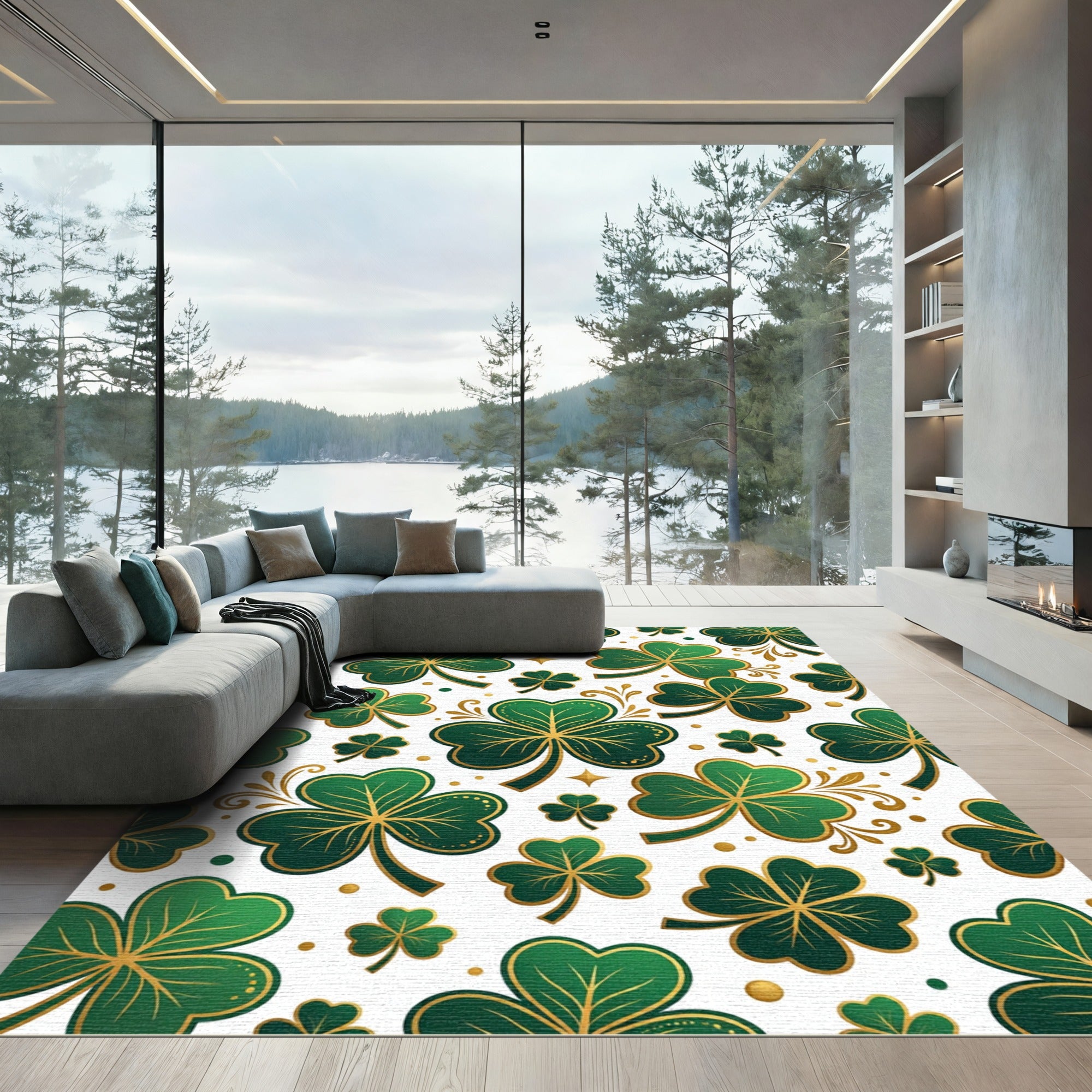 Golden Shamrock Clover Emerald Botanical Rug