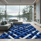 Deep Blue Interlocking Geometric Rug