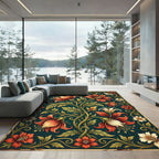 Vintage Red Floral Teal Botanical Rug