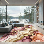 Abstract Burgundy Blush Gold Fluid Wave Rug