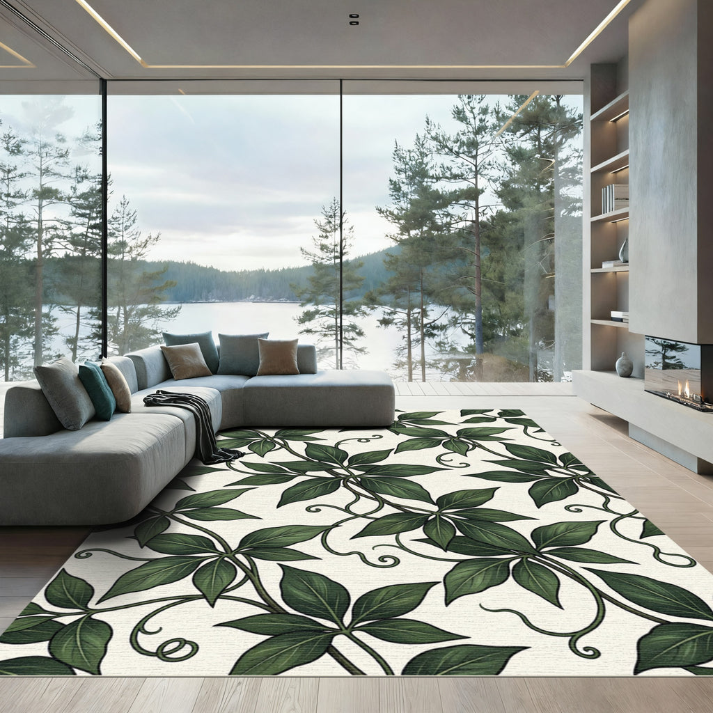 Lush Forest Green Tropical Ivy Foliage Rug