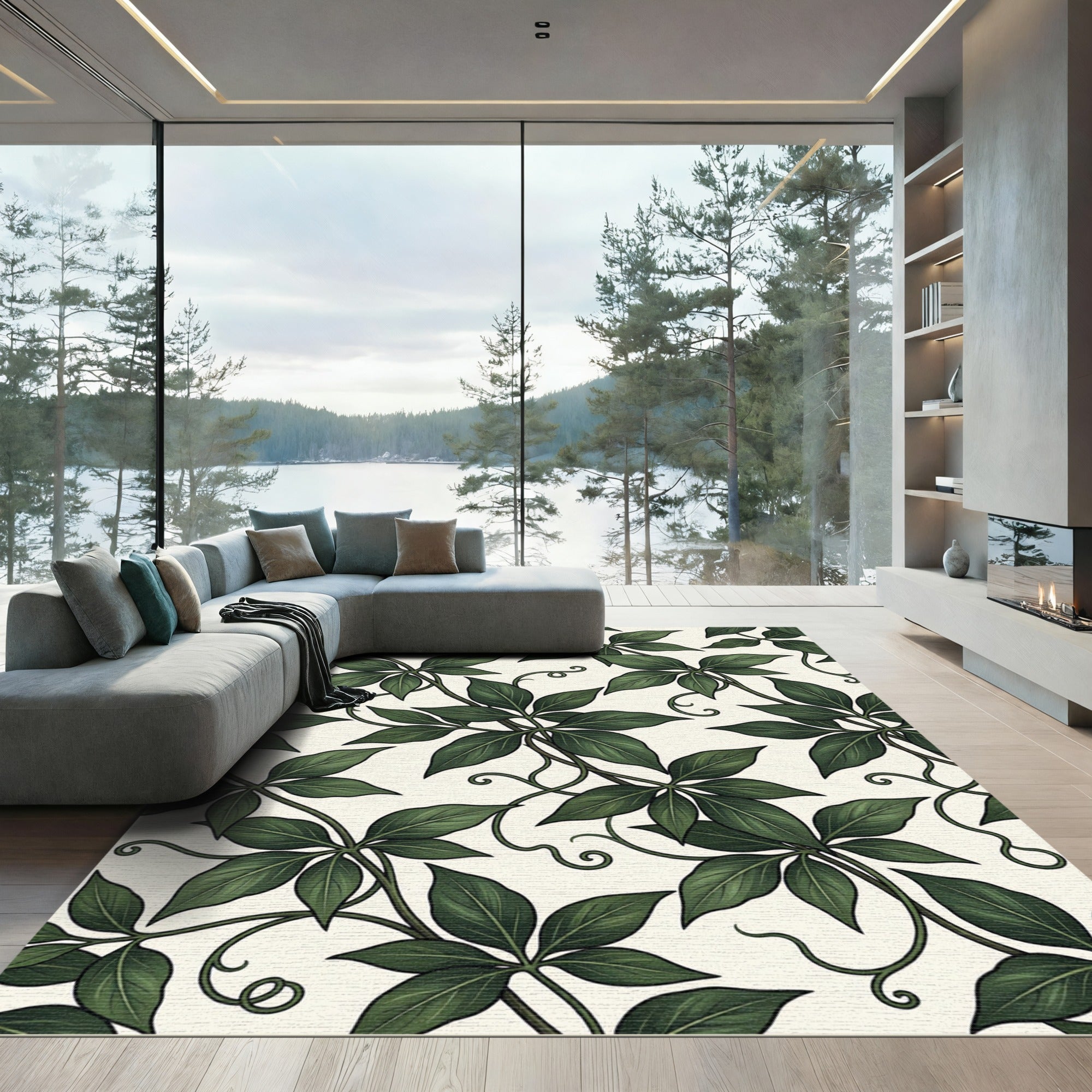 Lush Forest Green Tropical Ivy Foliage Rug