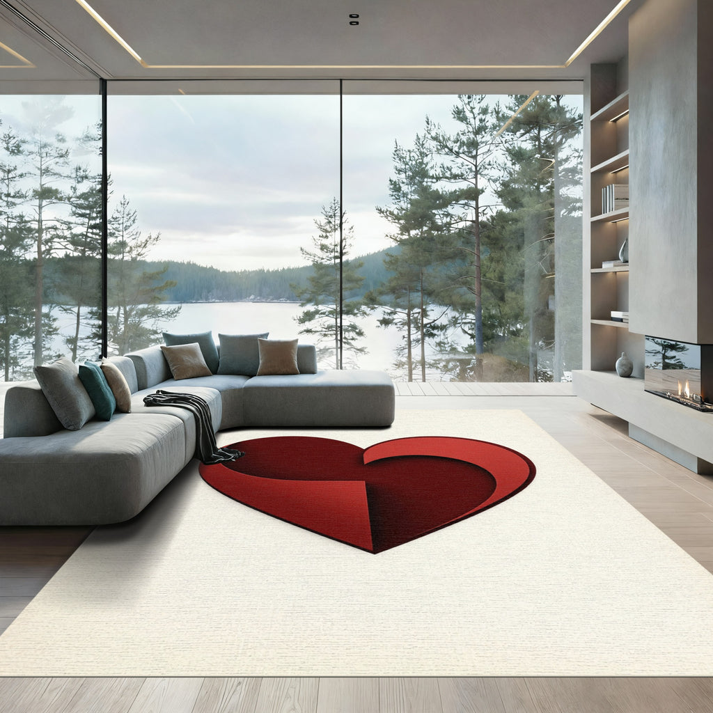 Minimalist Scarlet Heart Layered Abstract Rug
