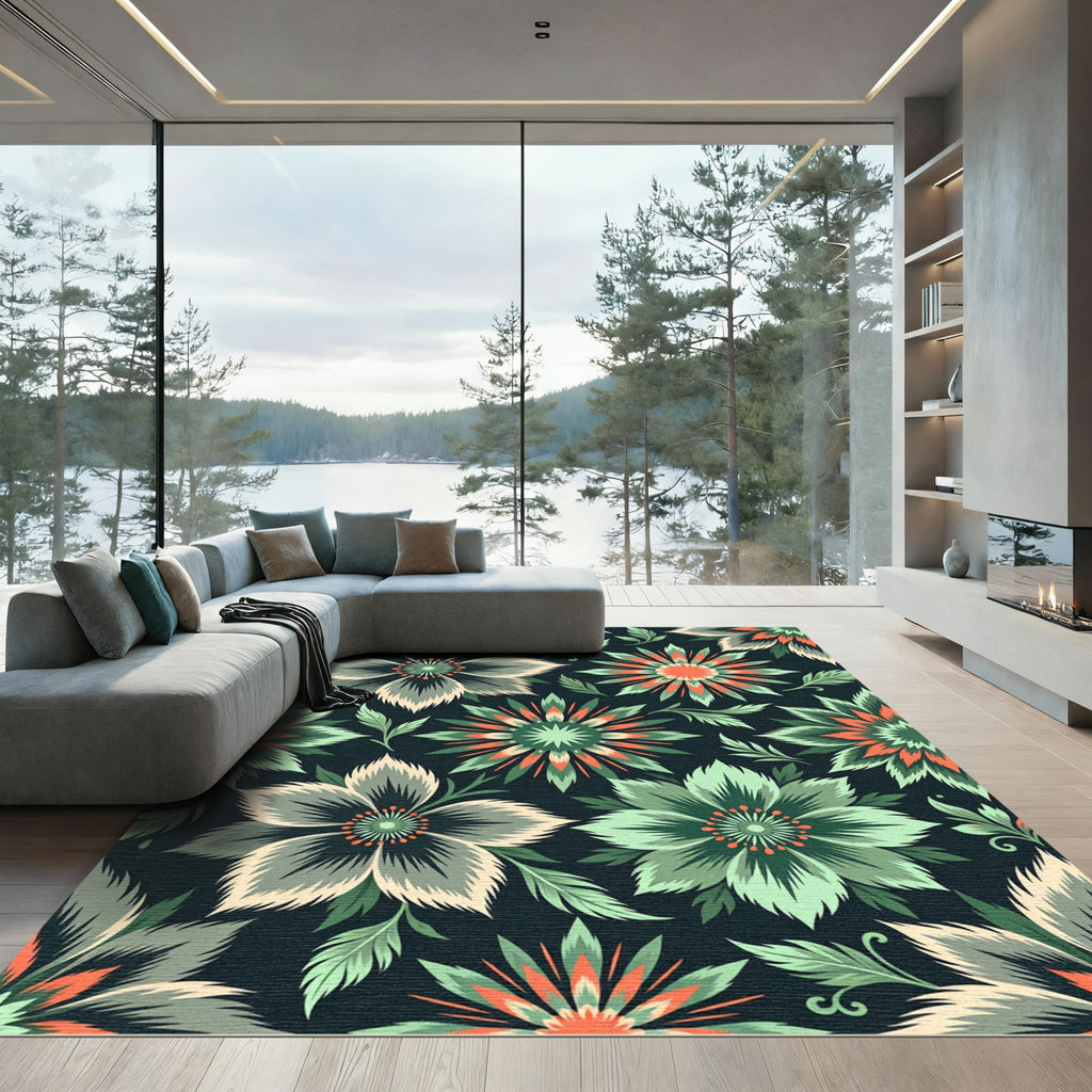 Mint Green Coral Floral Bloom Rug